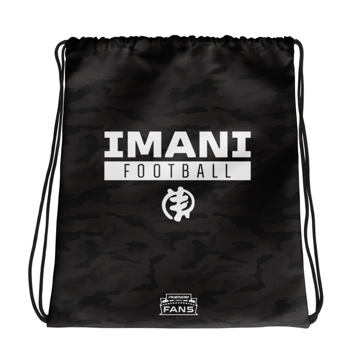 Imani White Logo Drawstring Bag